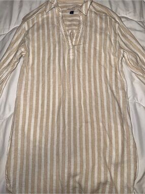 Universal Thread Beige & White linen Striped Swim Coverup dress